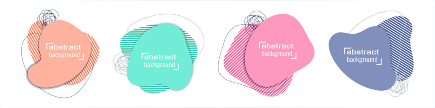 Abstract liquid shapes banners. Irregular spots paper cut effect. Fluid organic blobs with outlines and scribbles. Web or print design templates. Vector illustration.