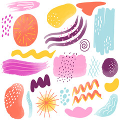 Set of trendy vector abstract forms. Hand drawn modern colorful design for card, print, poster
