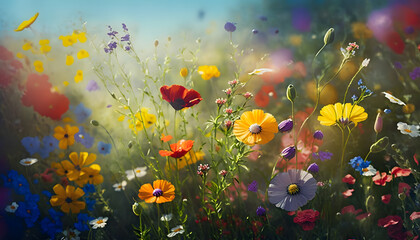 Fototapeta na wymiar Springtime Symphony: A Vibrant Meadow of Color, AI Generative