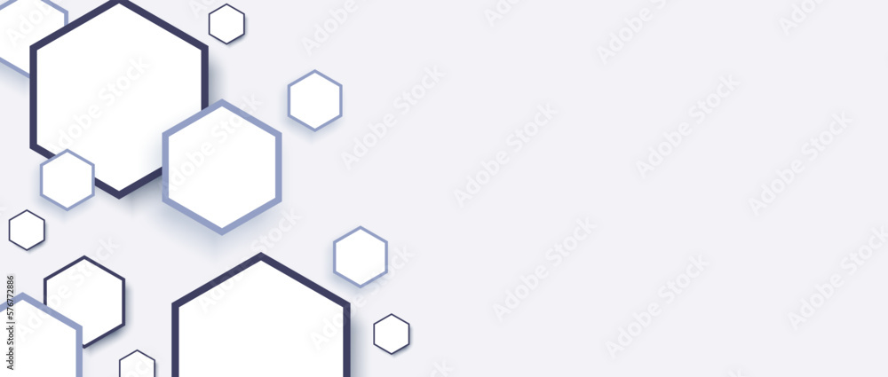 Poster background with hexagons pattern with shadow. abstract white backdrop. modern technology background.
