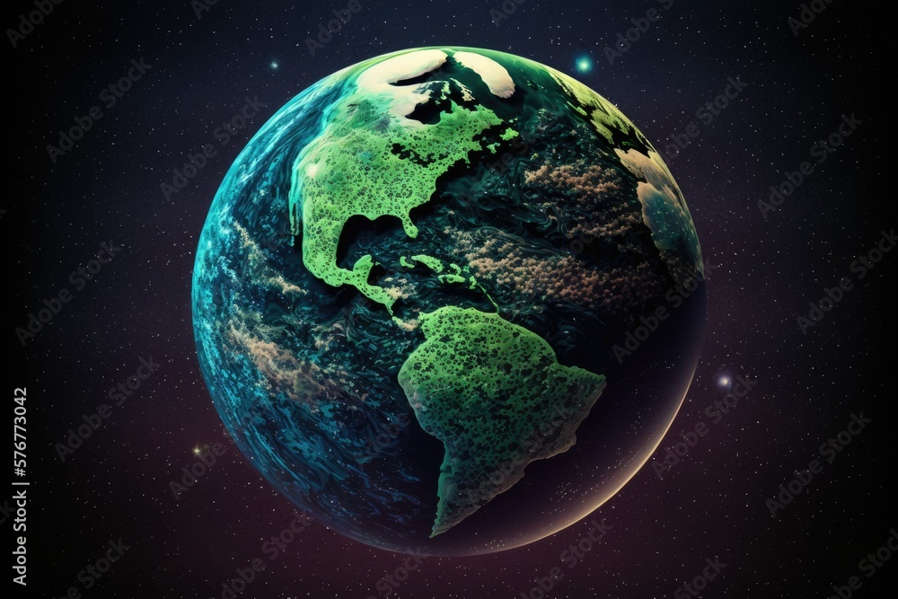 Poster perspective of earth as seen from outer space. connectivity on a worldwide scale. innovations in blo