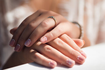 bride and groom holding hands