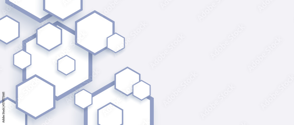 Poster background with hexagons pattern with shadow. abstract white backdrop. modern technology background.