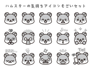 キュートなハムスターの顔アイコン喜怒哀楽イラスト素材セット3