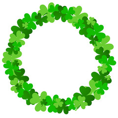 Beautiful round clover leaf frame isolated on trans background. Happy St. Patrick's day template. Good luck wish. Place for text. PNG illustration for greeting card, social media post or flyer