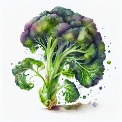 Watercolor Broccoli Isolated on White Background. Generative AI