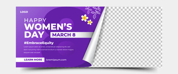 International women's day horizontal banner template with place for the photo. Usable for banner, card, and web