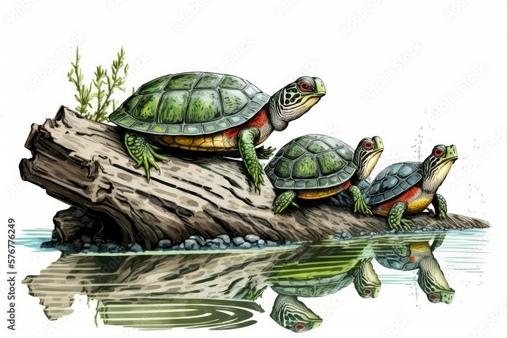 Aufkleber the wild trachemys scripta, or red eared turtle. a few turtles taking it easy in the sunshine on a l