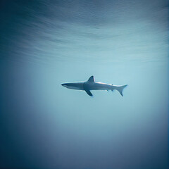 Fototapeta na wymiar shark on deep blue ocean background, Generative Ai