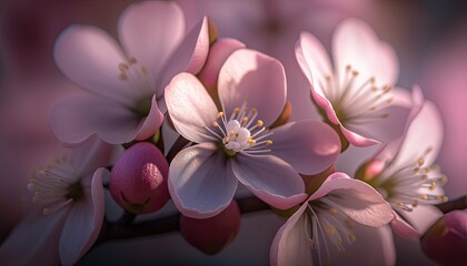 Closeup of Cherry Blossom Flower. Spring Theme. Generative AI.