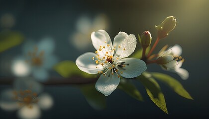 Obraz premium Closeup of Cherry Blossom Flower. Spring Theme. Generative AI.