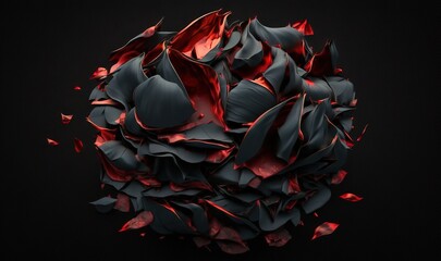  a ball of red and black petals on a black background with a black background and a black background with a red flower in the center.  generative ai