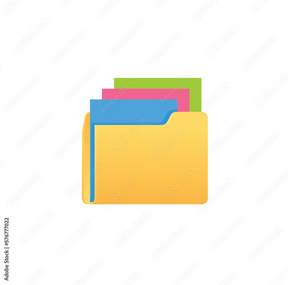 Poster yellow folder with colorful files icon design. user interface icon design. vector illustration.