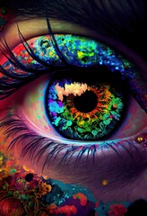 A Hallucinatory Color Explosion in the Iris of the Eye. Generative ai
