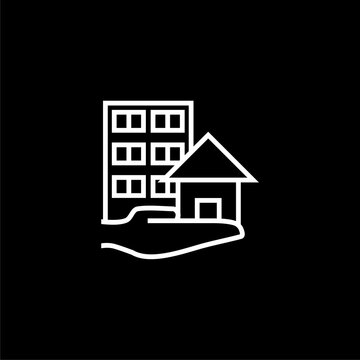 recommend clip art: Real estate. Detached building. Thin line illustration icon isolated on black background. 