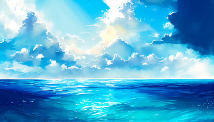 watercolor ocean calm water surface, ai generation