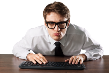 Concept software programmer strange programmer with facial expression