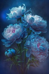 Peony Flowers on Blurred Background. Spring Theme. Generative AI.