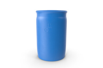 blue plastic industrial container on a white surface