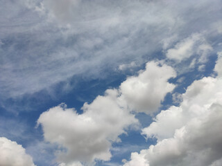 Blue sky with white clouds of abstract shape and blur
