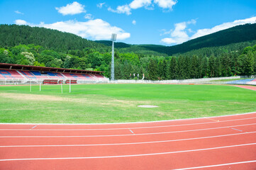 Soccer stadium and running track.