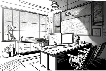 Outline, Sketch, and Visualization of Office Contours. Generative AI