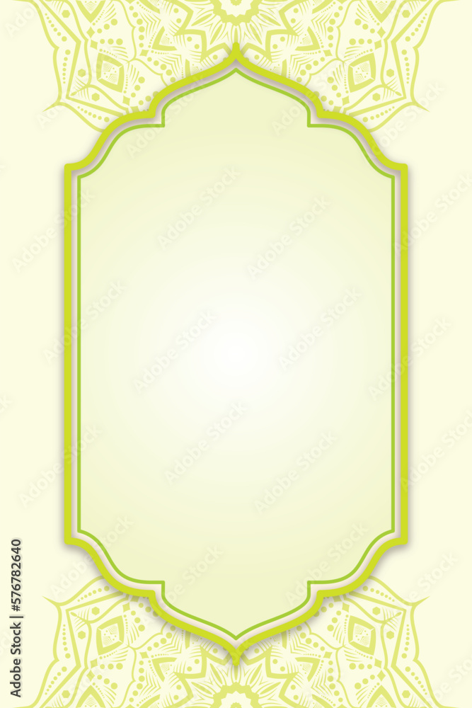 Poster green background with frame for text. vector mandala element with frame for islamic ornament. vector