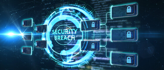 Obraz premium Security breach. Cyber security virus attack and breach. 3d illustration