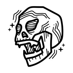 Fototapeta na wymiar skeleton head skull drawing doodle line art