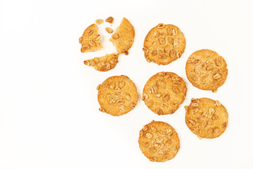 Homemade cookies with nuts isolated on white.