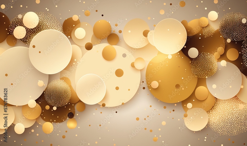 Aufkleber a gold and white abstract background with circles and dots on a light brown background with gold con