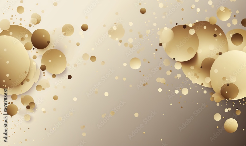 Aufkleber an abstract background with gold circles and bubbles on a gray and beige background with a gold foil
