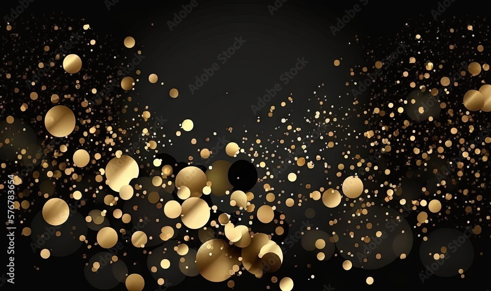 Poster a black and gold background with lots of gold dots in the middle of the image and a black background