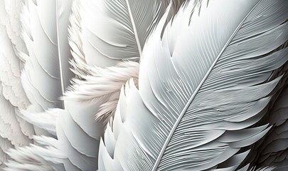  a close up of white feathers on a white background with a black background and a black and white photo of the feathers of a bird.  generative ai