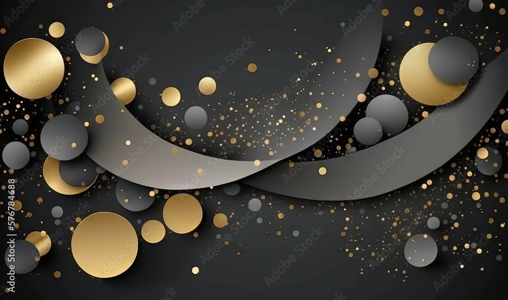 Poster a black and gold background with circles and bubbles on it, and a black background with gold circles