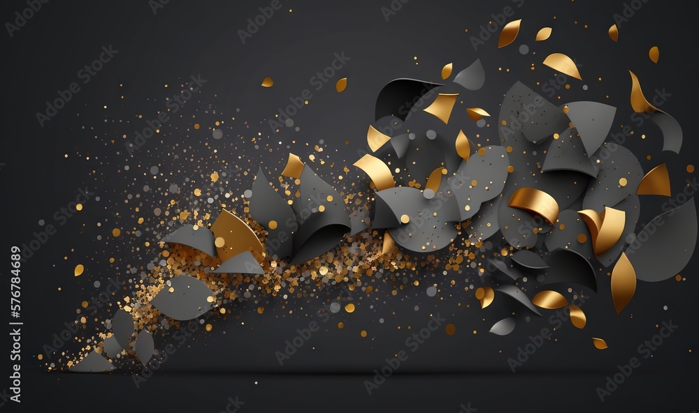 Poster a black background with gold confetti and a black background with confetti and a black background wi