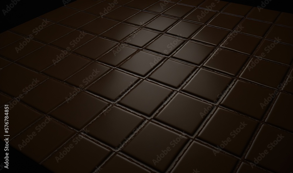 Poster a brown tiled floor with a light shining on it's side and a black floor in the middle of the floor i