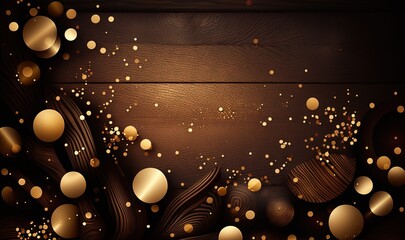  a wooden background with gold dots and circles on it, with a dark wood background with gold dots and circles on it, and a dark wood background with gold dots.  generative ai