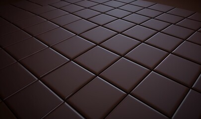  a brown tiled floor with a black background and a light shining on the floor in the middle of the floor and the floor is made of squares.  generative ai