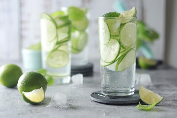 Mineral water with lime and cucumber	