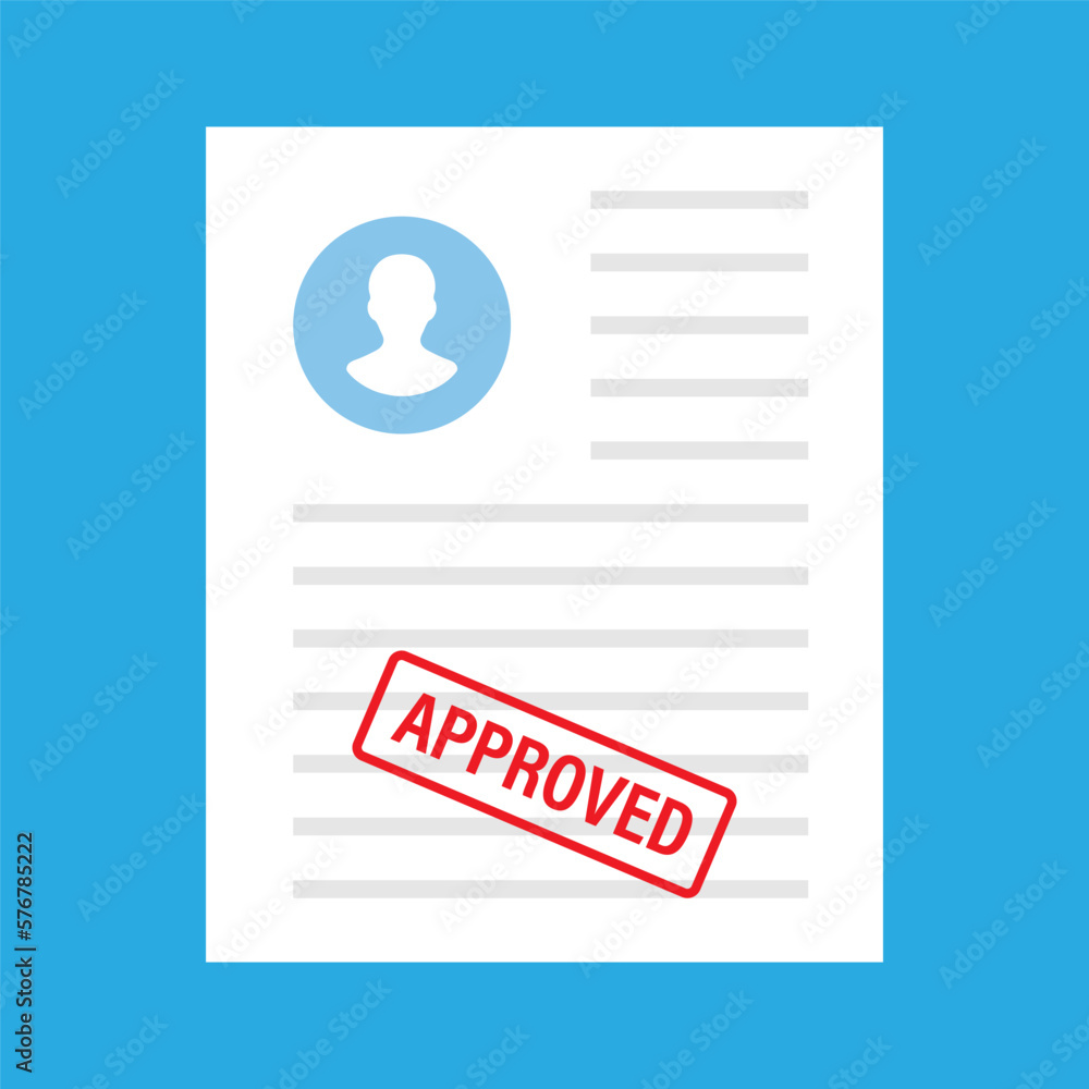 Poster cv or resume. job application request. personal data. job interview. approved document. vector image