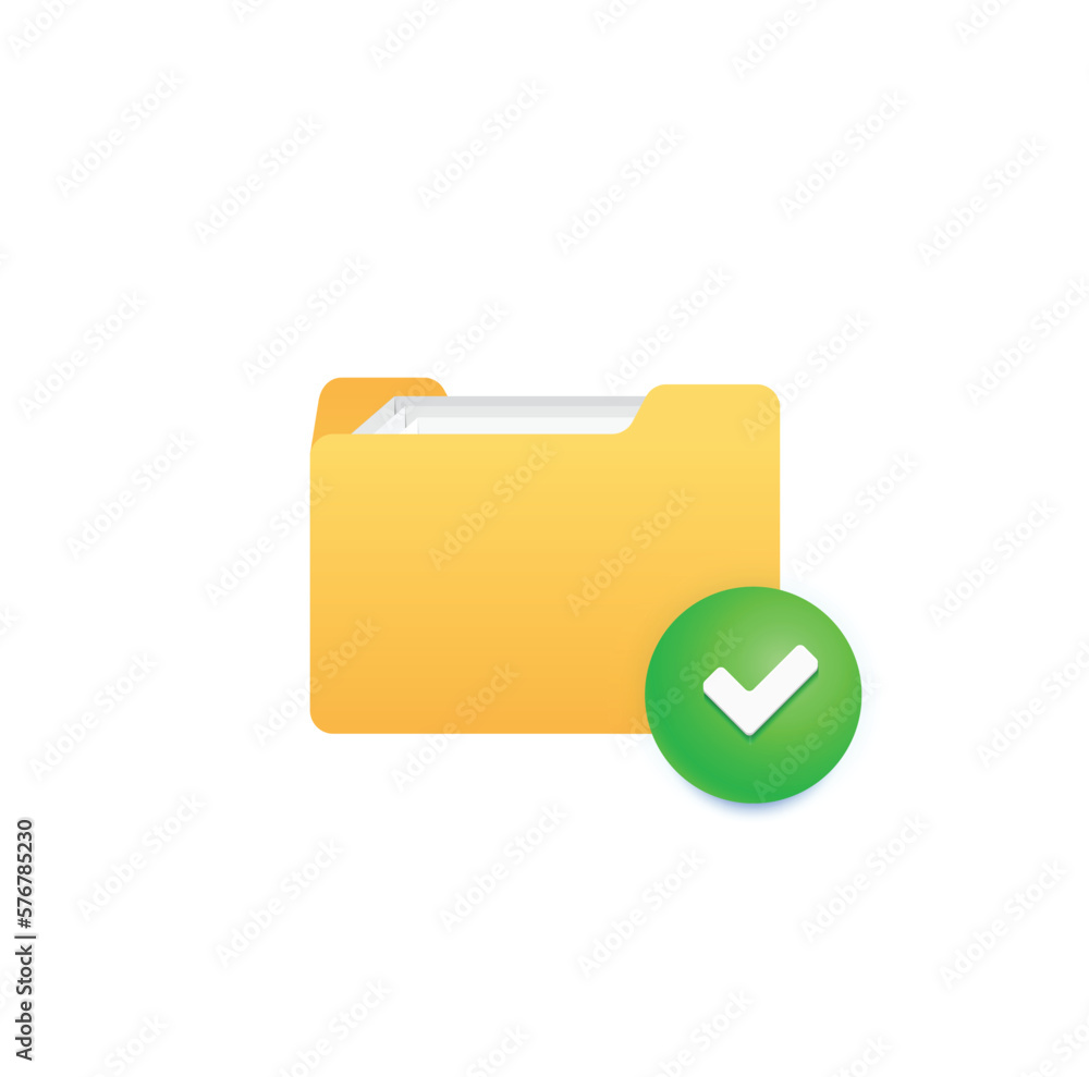 Poster yellow folder icon design with the green notification button that indicates that syncing is complete