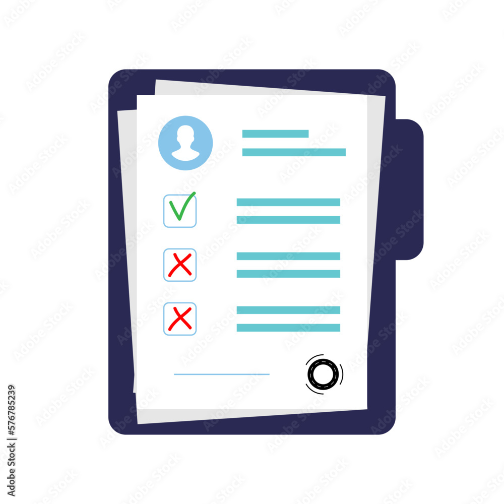 Poster Qualification test. Personal data of candidat. Applying for the job. CV or resume. Vector