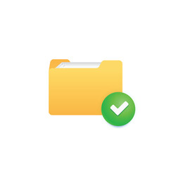 Yellow folder icon design with the green notification button that indicates that syncing is completed. User interface icon design. Vector illustration.