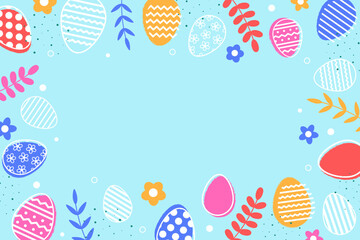 Abstract Easter background with eggs and flowers. Modern cartoon style for card, poster and banner. Vector illustration