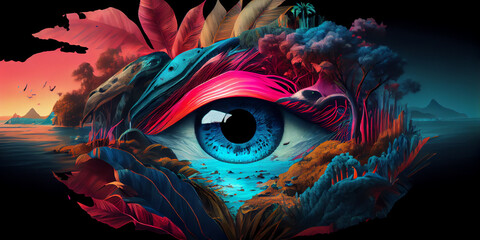 Surrealism tropicalpunk, vibrant colors, Generative AI