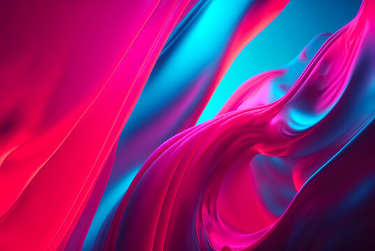 Abstract Fluid Color Background. Layered Paint Swirls And Twists. Blue And Viva Magenta Wallpaper. Generative AI