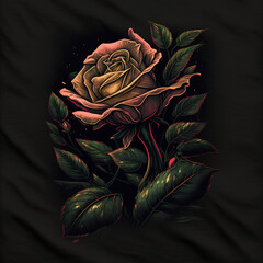 dark rose into dark background illustration for t-shirt print made with generative AI