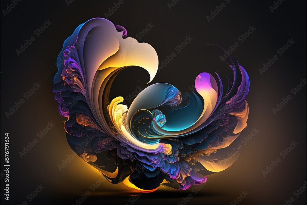 Poster fractal colorful fireworks. abstract painting multicolor texture. dark lighting digital design backg