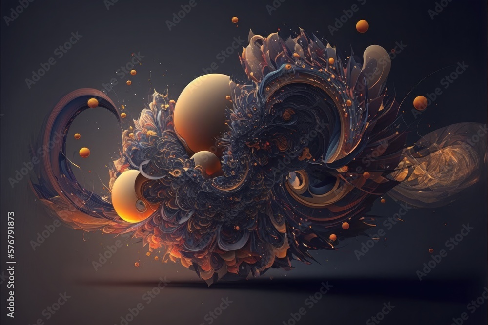 Poster fractal colorful fireworks. abstract painting multicolor texture. dark lighting digital design backg